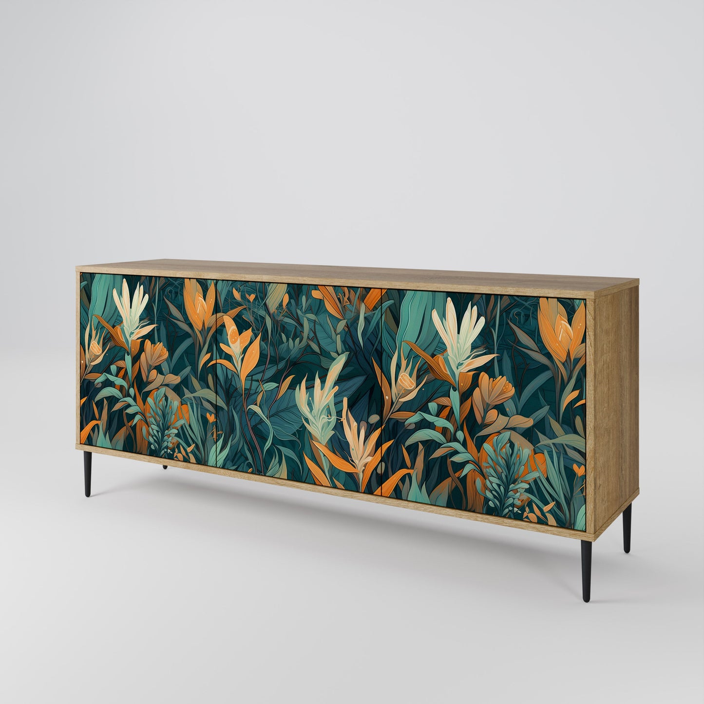 FLORAL SERENITY 3-Door Sideboard in Oak Effect