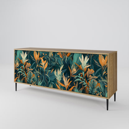 FLORAL SERENITY 3-Door Sideboard in Oak Effect