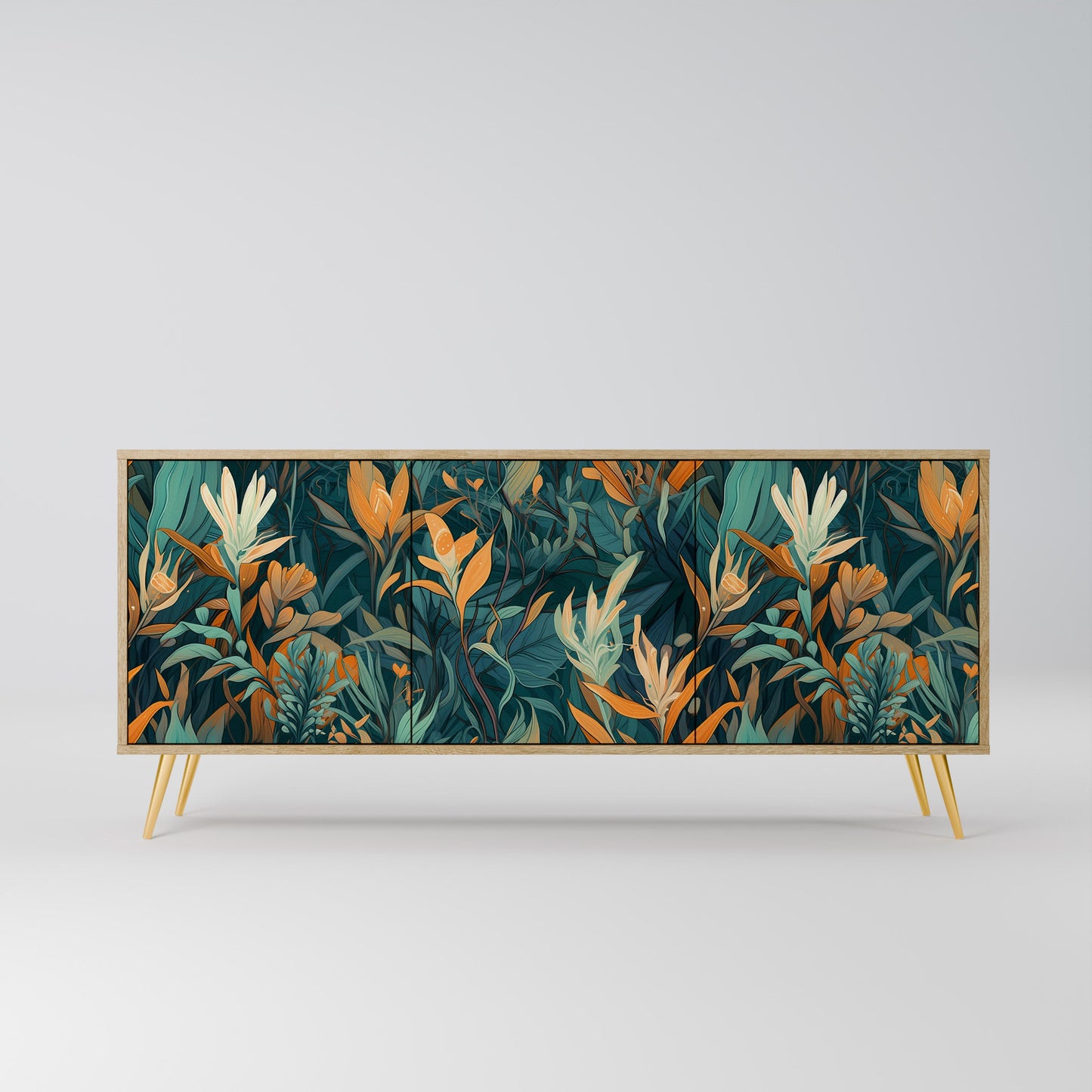 FLORAL SERENITY 3-Door Sideboard in Oak Effect
