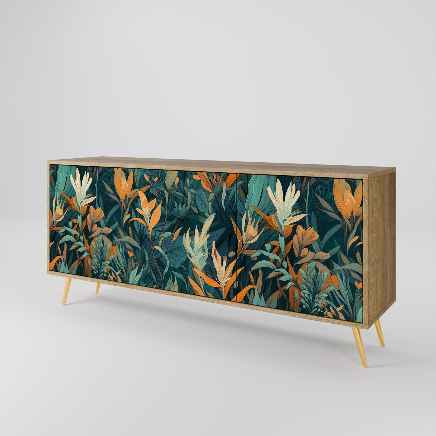 FLORAL SERENITY 3-Door Sideboard in Oak Effect