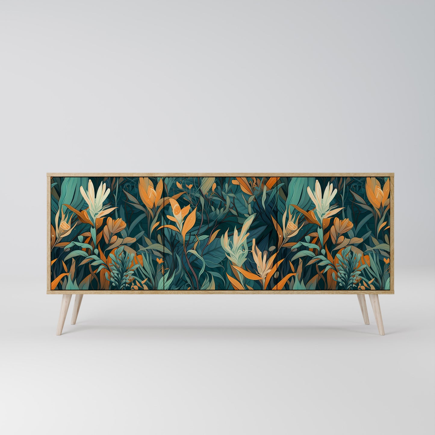 FLORAL SERENITY 3-Door Sideboard in Oak Effect