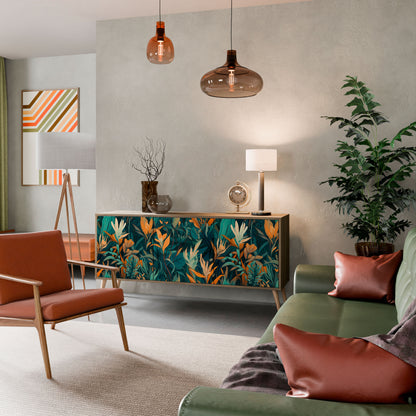 FLORAL SERENITY 3-Door Sideboard in Oak Effect