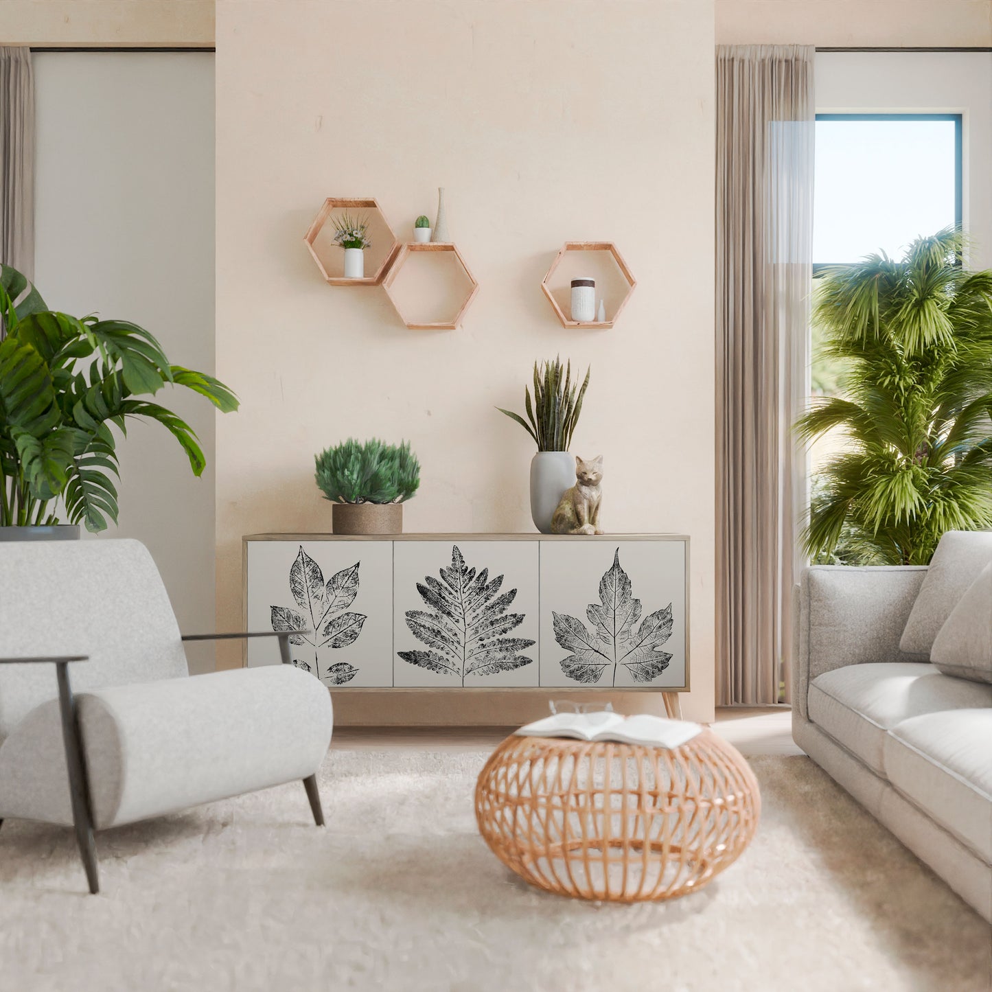 LEAFY STAMPS 3-Door Sideboard in Oak Effect