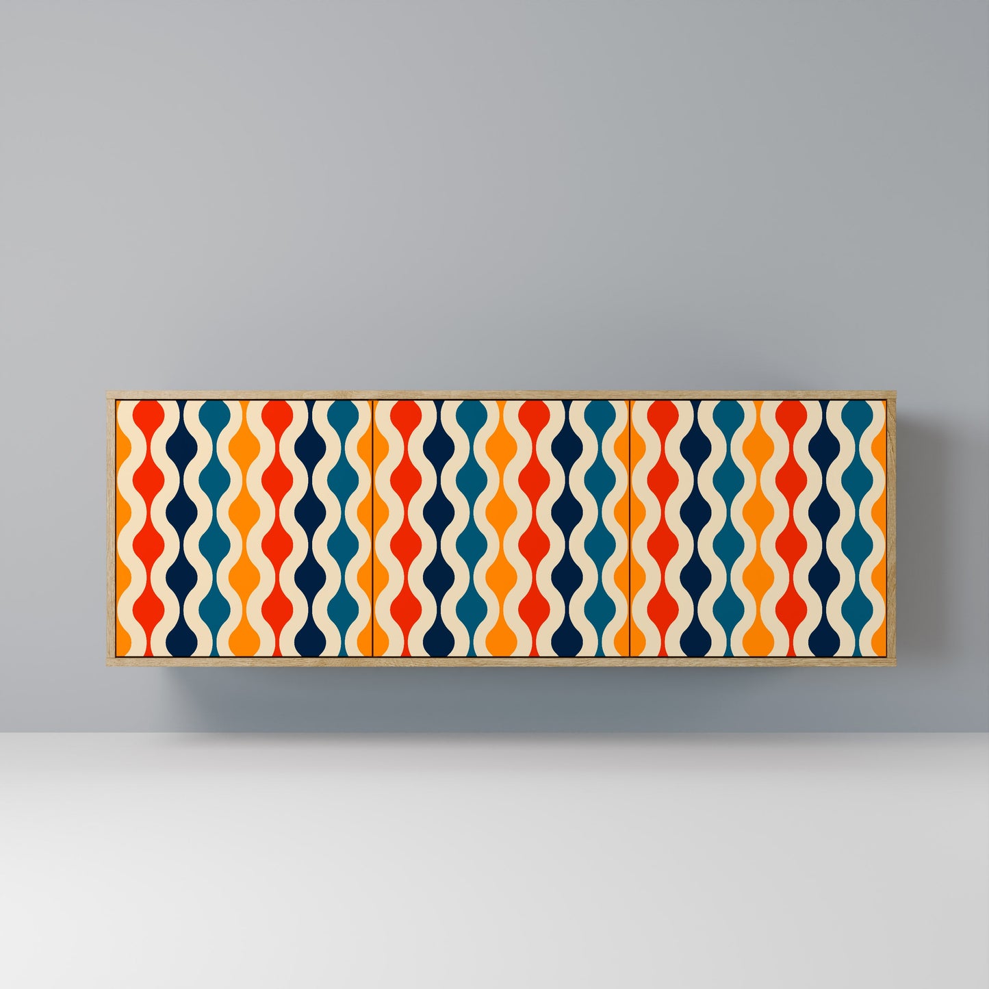 COLORFUL NOSTALGIA 3-Door Sideboard in Oak Effect