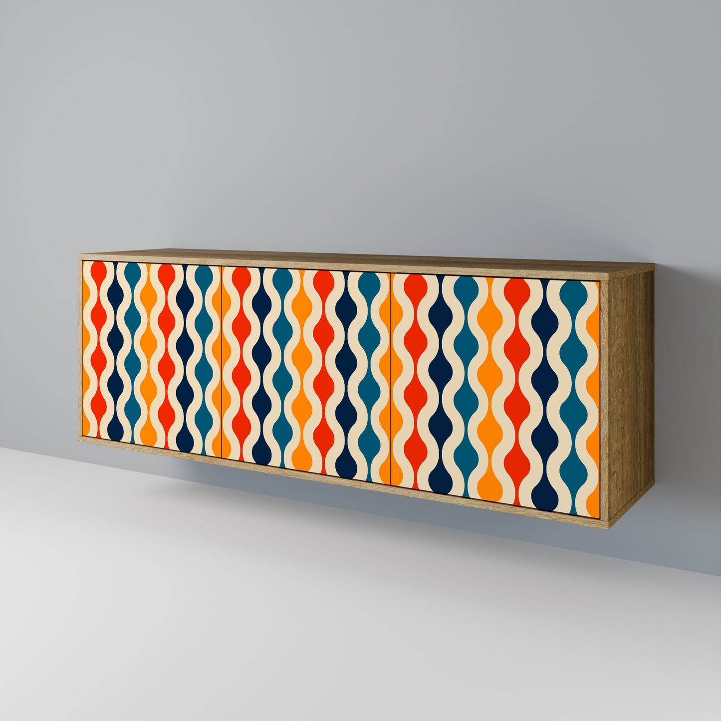 COLORFUL NOSTALGIA 3-Door Sideboard in Oak Effect