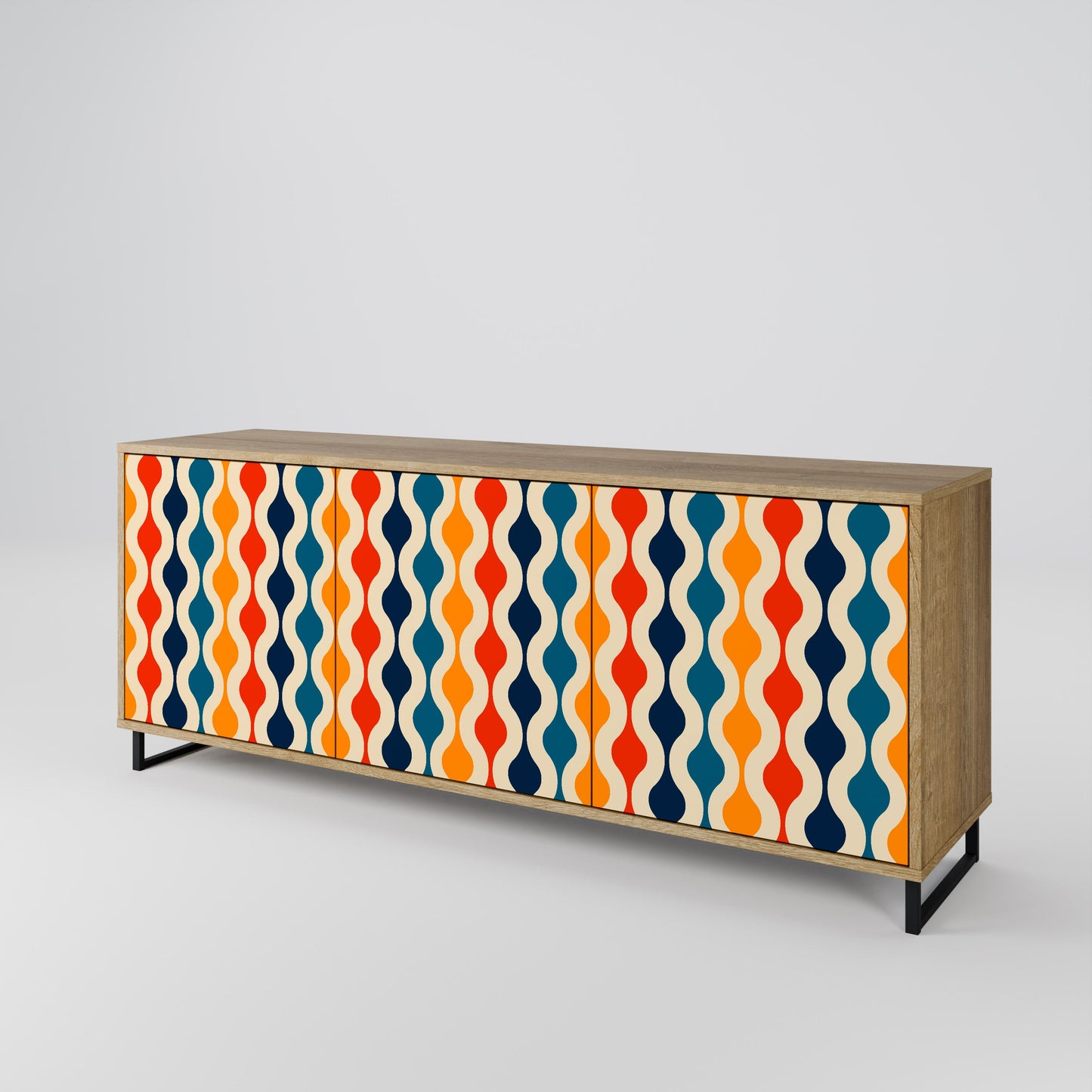 COLORFUL NOSTALGIA 3-Door Sideboard in Oak Effect