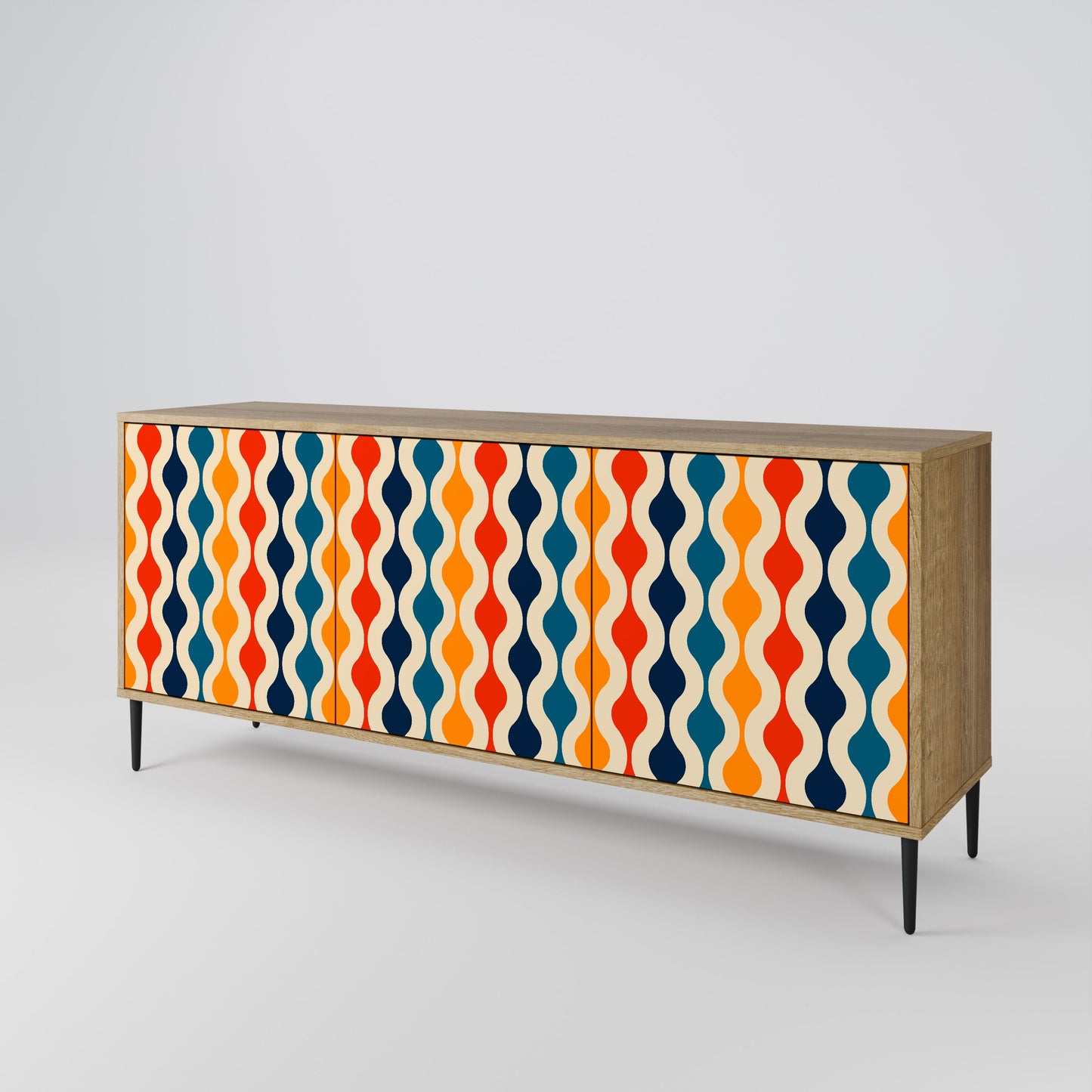 COLORFUL NOSTALGIA 3-Door Sideboard in Oak Effect