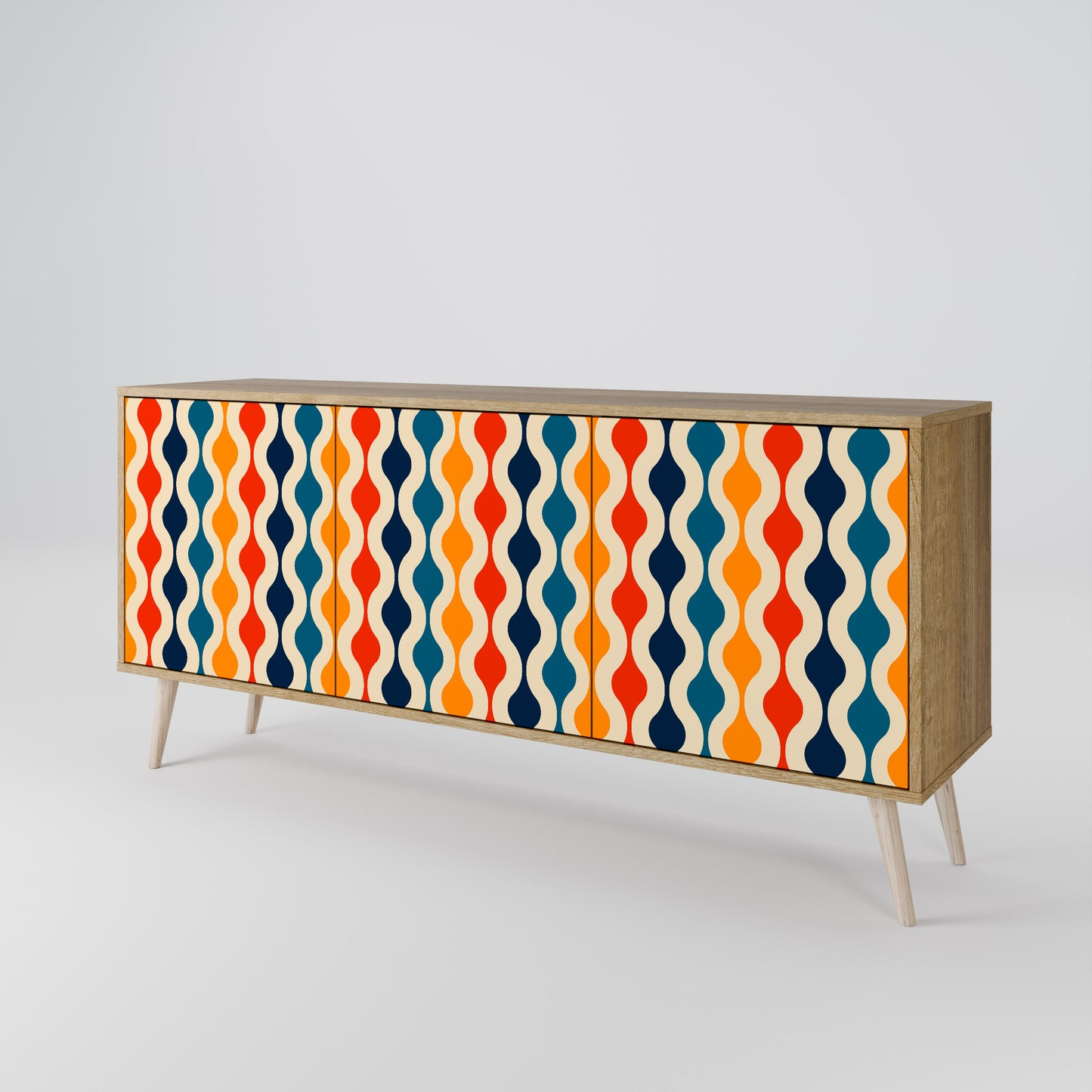 COLORFUL NOSTALGIA 3-Door Sideboard in Oak Effect