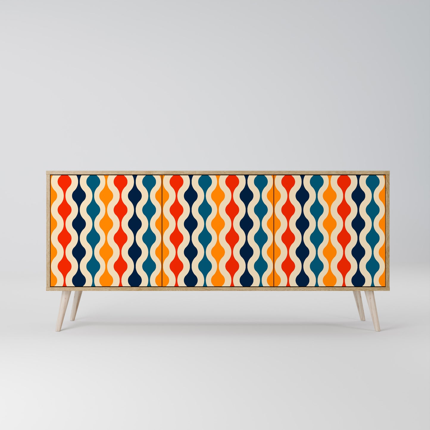 COLORFUL NOSTALGIA 3-Door Sideboard in Oak Effect