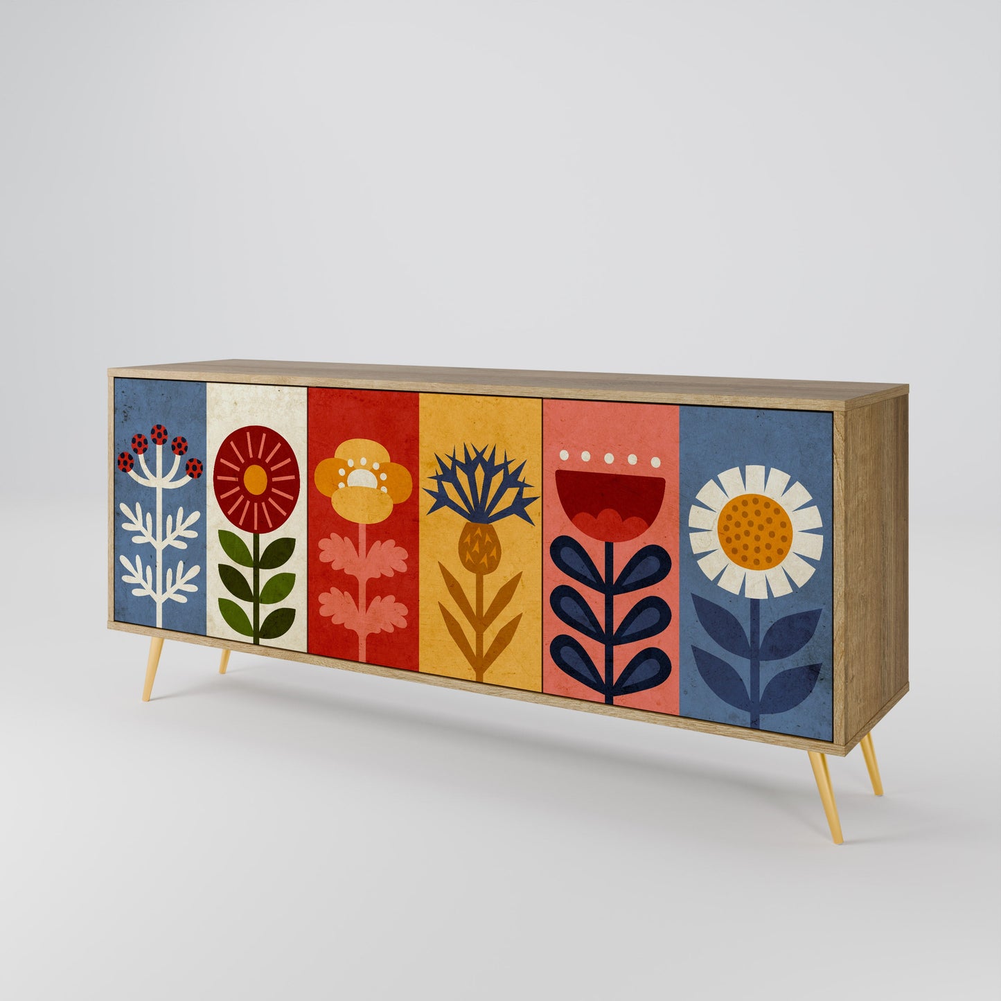SCANDIC FLOWERET 3-Door Sideboard in Oak Effect
