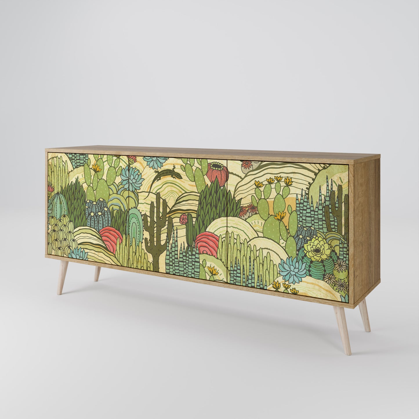 SUCCULENTS KALEIDOSCOPE 3-Door Sideboard in Oak Effect