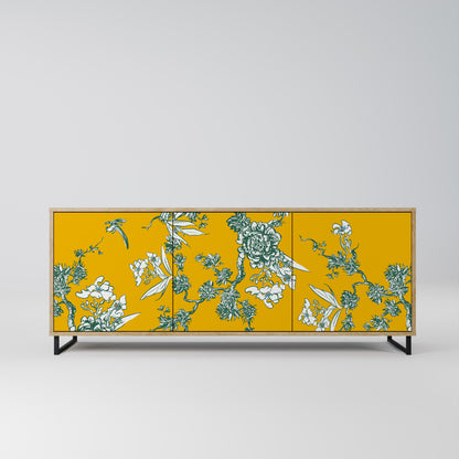 YELLOW CHINOISERIE 3-Door Sideboard in Oak Effect