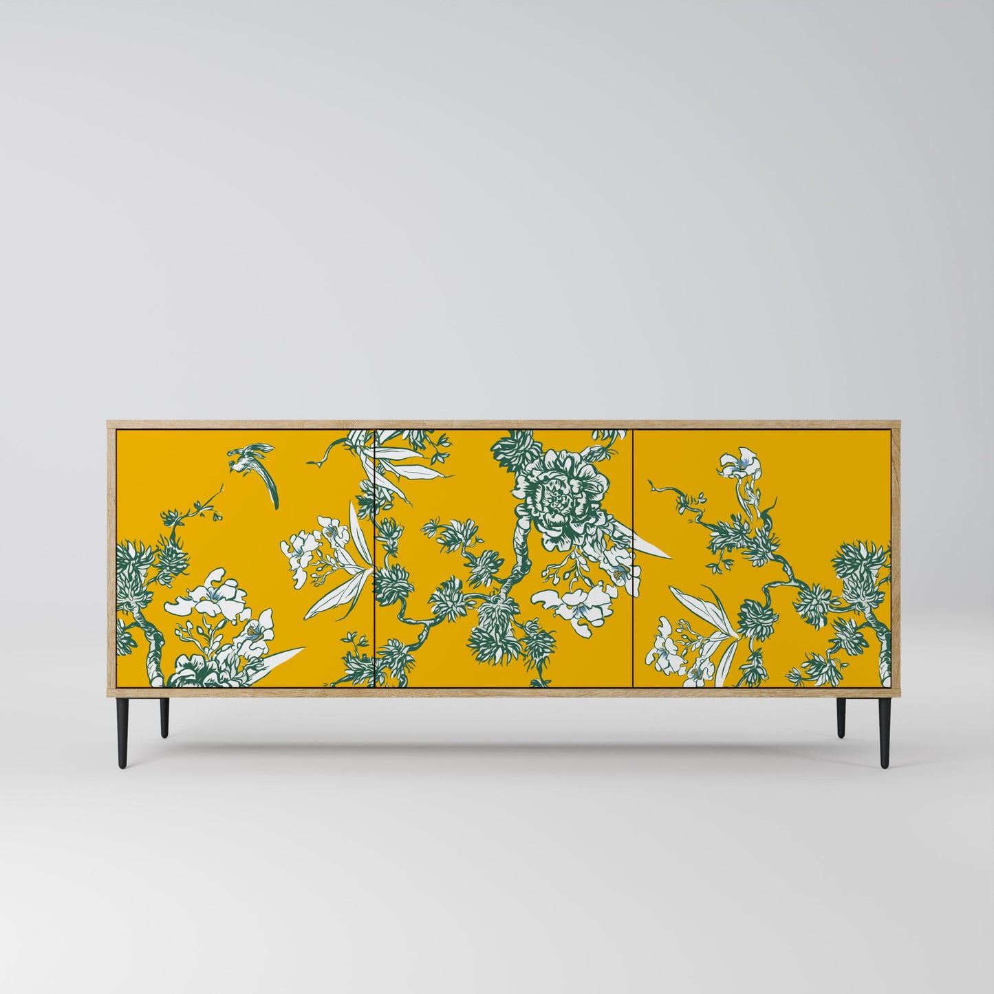 YELLOW CHINOISERIE 3-Door Sideboard in Oak Effect