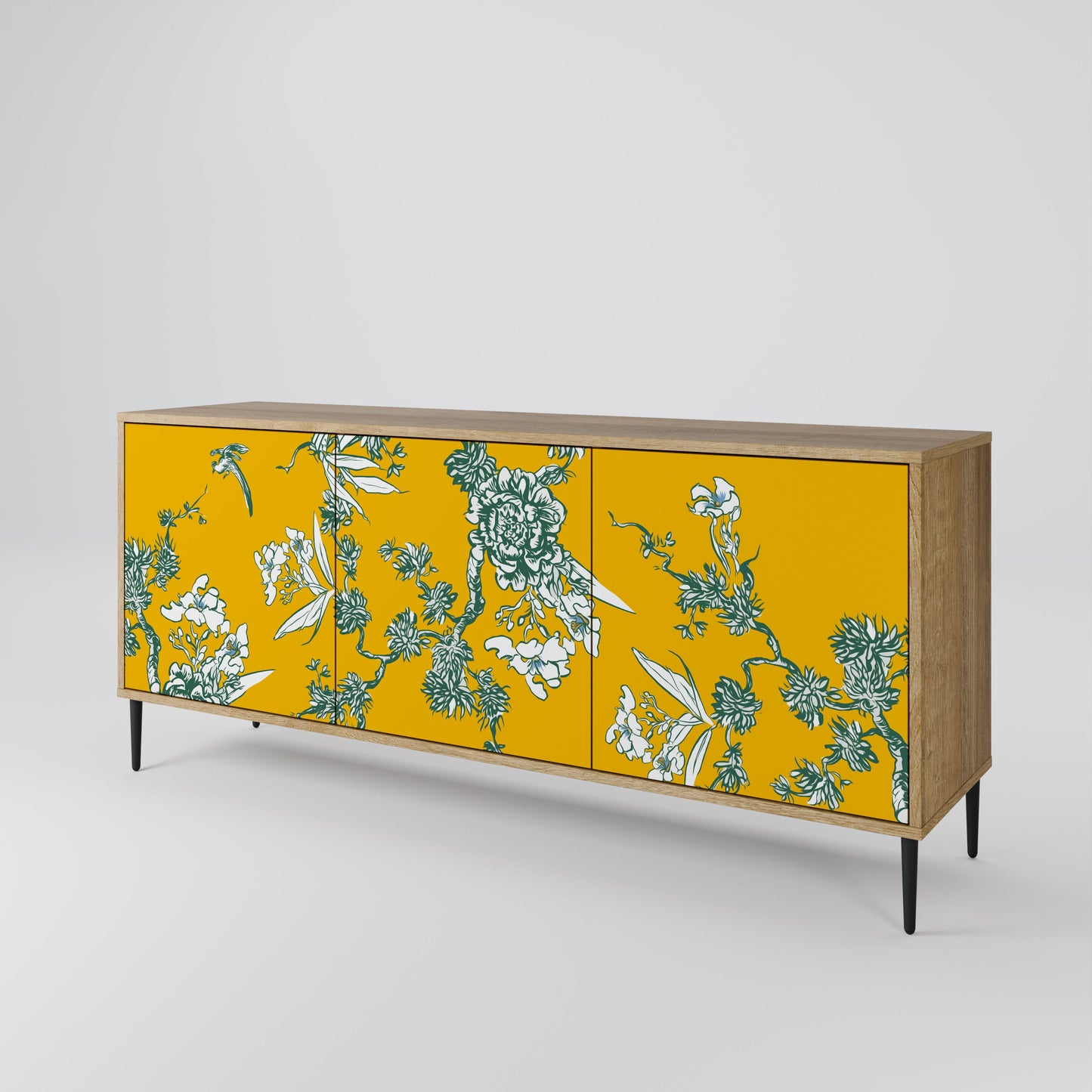 YELLOW CHINOISERIE 3-Door Sideboard in Oak Effect