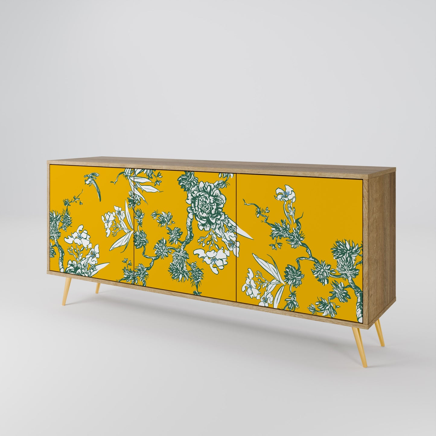 YELLOW CHINOISERIE 3-Door Sideboard in Oak Effect