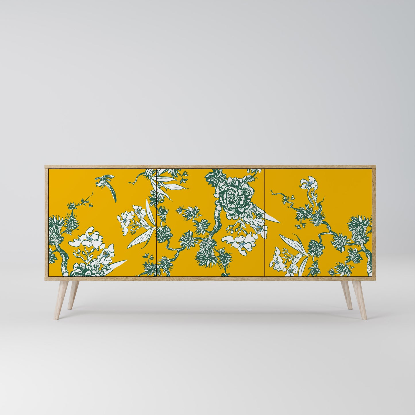 YELLOW CHINOISERIE 3-Door Sideboard in Oak Effect