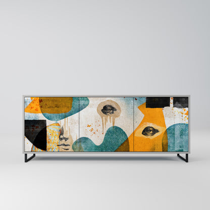 ABSTRACT FACES 3-Door Sideboard in Grey Finish