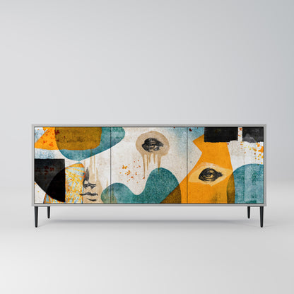 ABSTRACT FACES 3-Door Sideboard in Grey Finish