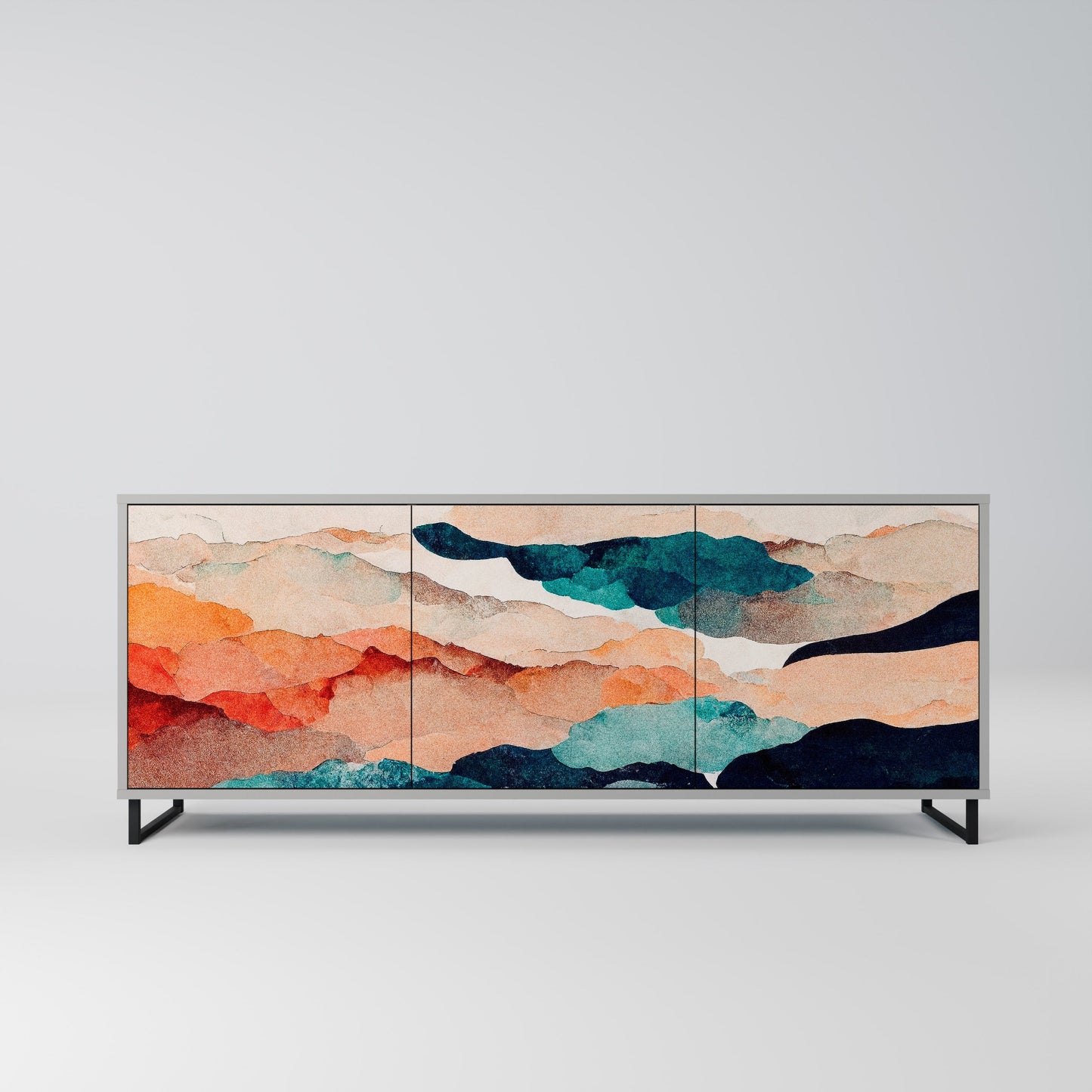 ABSTRACT LANDSCAPE 3-Door Sideboard in Grey Finish