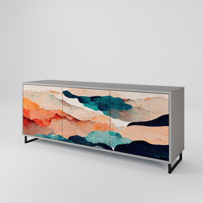 ABSTRACT LANDSCAPE 3-Door Sideboard in Grey Finish