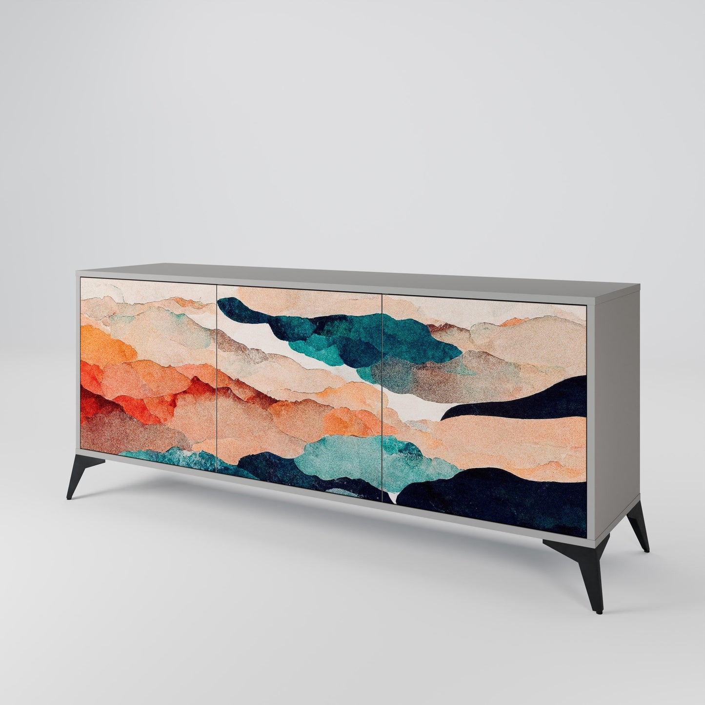ABSTRACT LANDSCAPE 3-Door Sideboard in Grey Finish