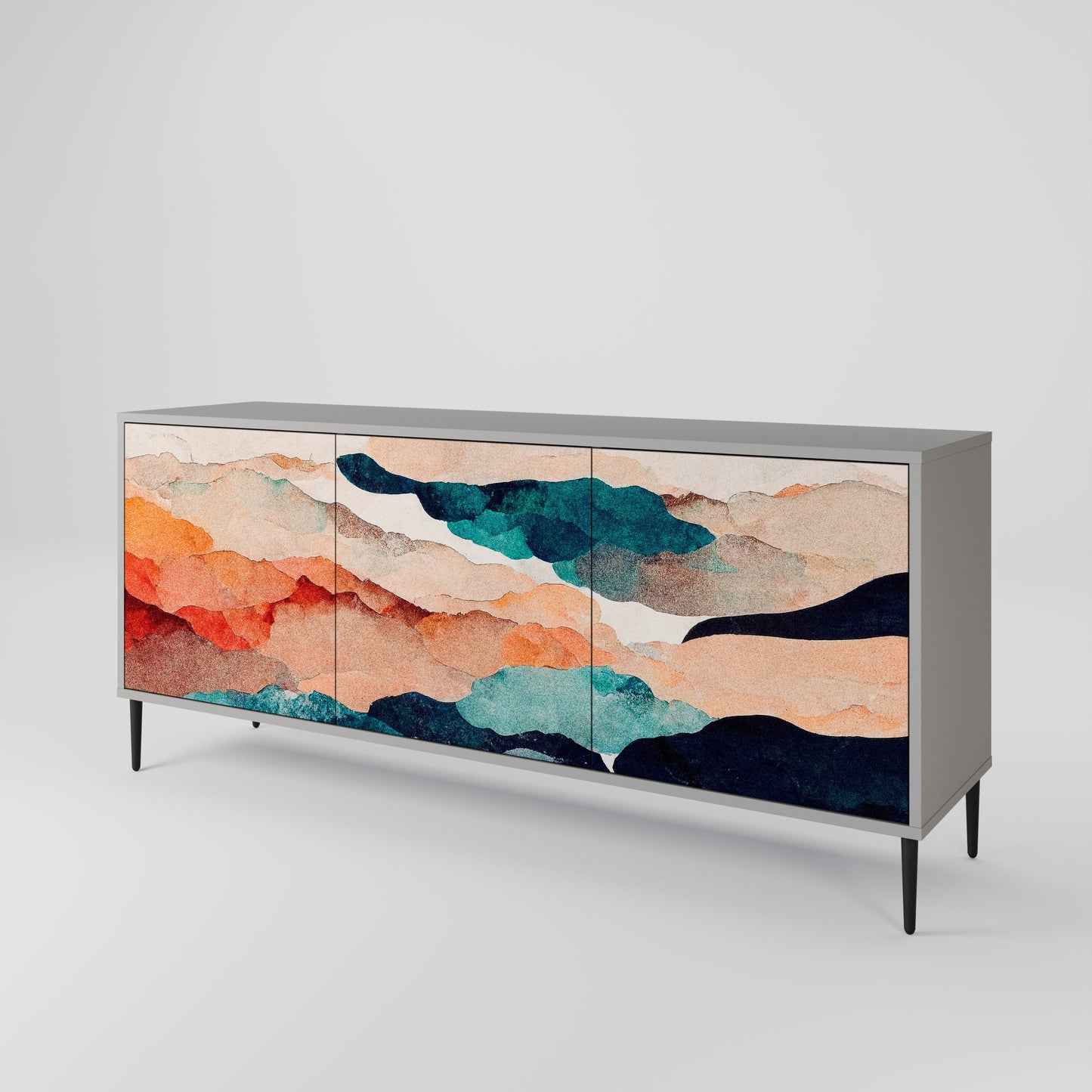 ABSTRACT LANDSCAPE 3-Door Sideboard in Grey Finish