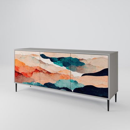 ABSTRACT LANDSCAPE 3-Door Sideboard in Grey Finish