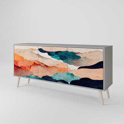 ABSTRACT LANDSCAPE 3-Door Sideboard in Grey Finish