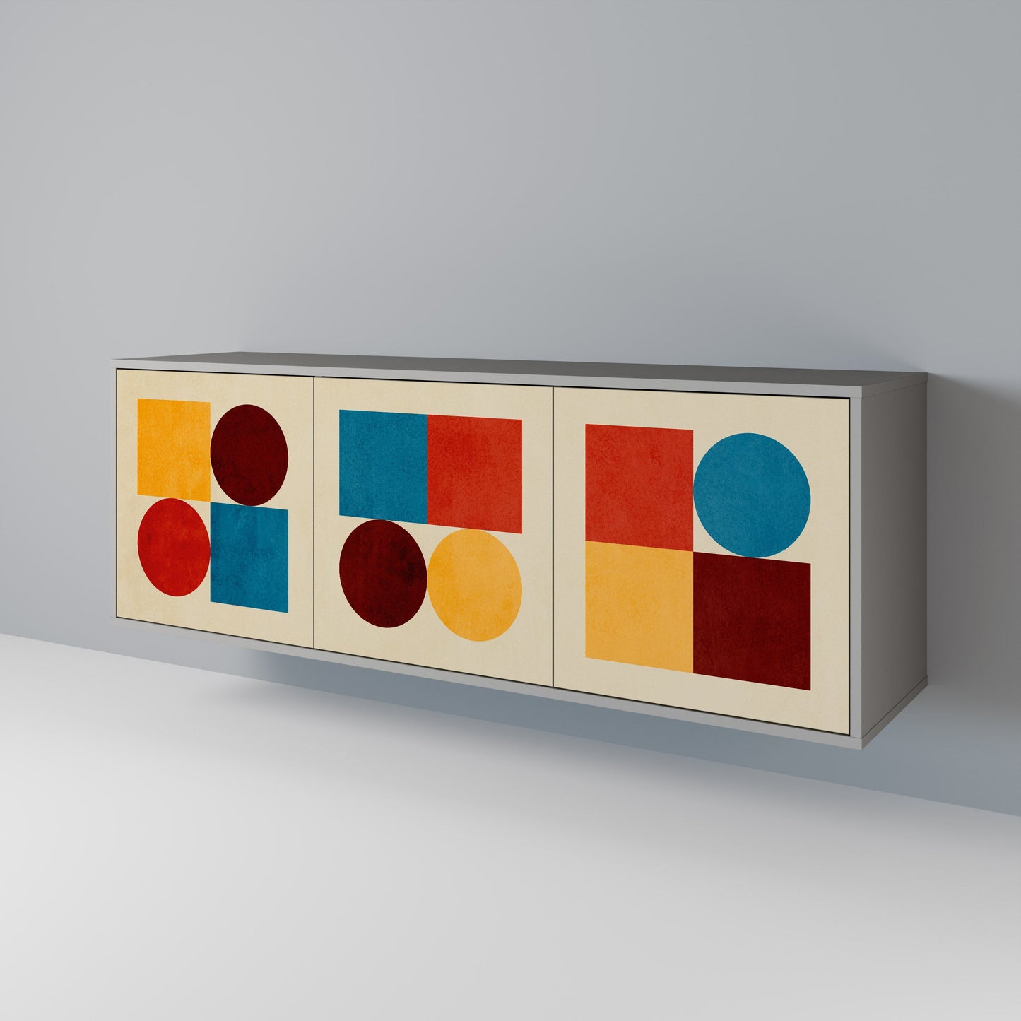 GEOMETRIC PUZZLE Buffet 3 Portes Finition Grise