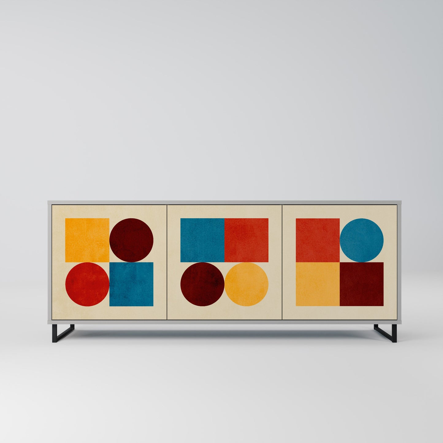 GEOMETRIC PUZZLE Buffet 3 Portes Finition Grise