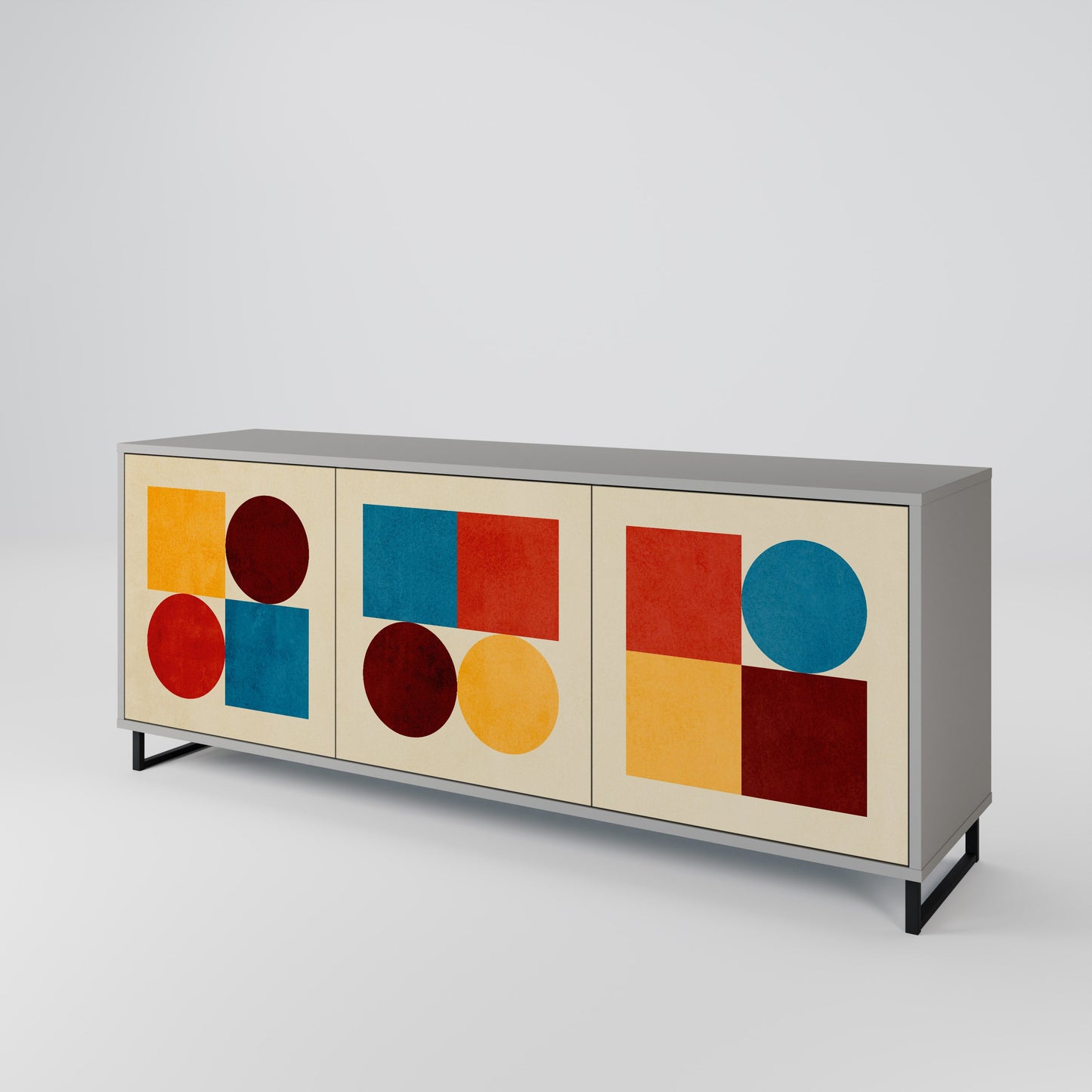 GEOMETRIC PUZZLE Buffet 3 Portes Finition Grise