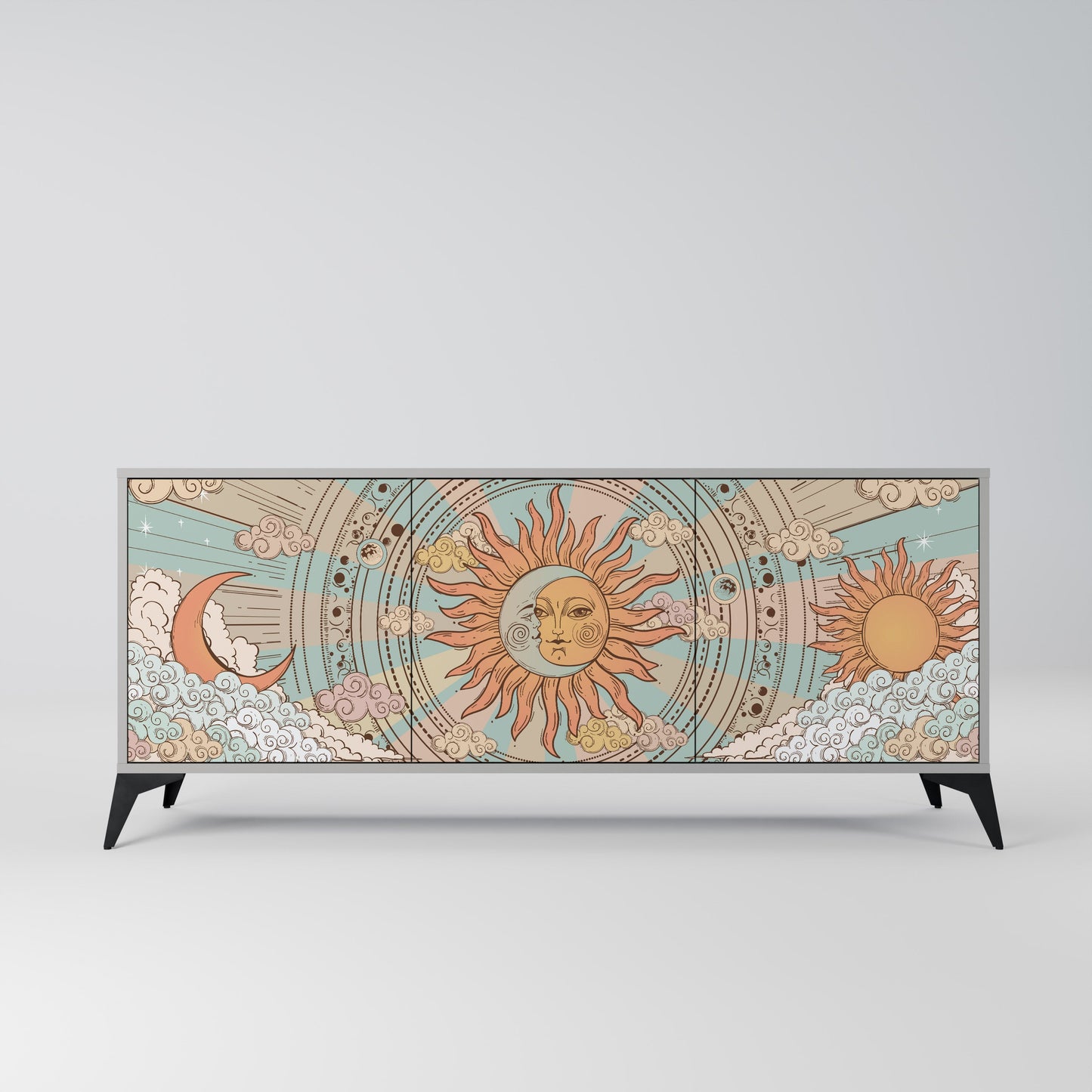 MYSTICAL STRUCTURE 3-Door Sideboard in Grey Finish