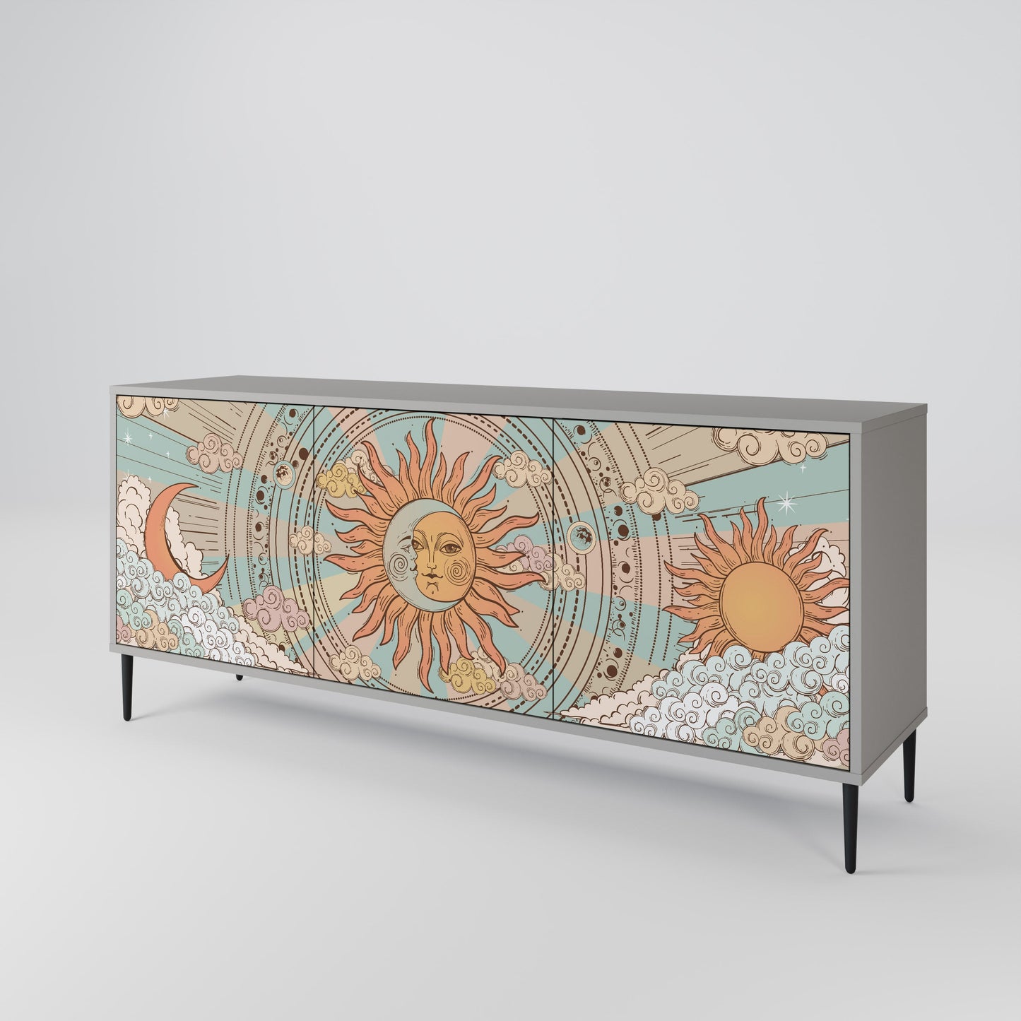 MYSTICAL STRUCTURE 3-Door Sideboard in Grey Finish