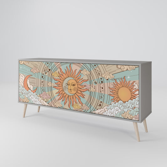 MYSTICAL STRUCTURE 3-Door Sideboard in Grey Finish