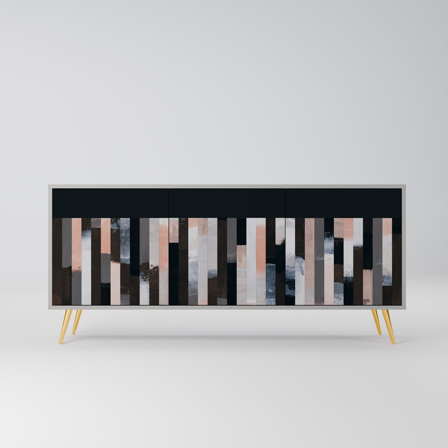 COLLAGE OF RECTANGLES 3-Door Sideboard in Grey Finish