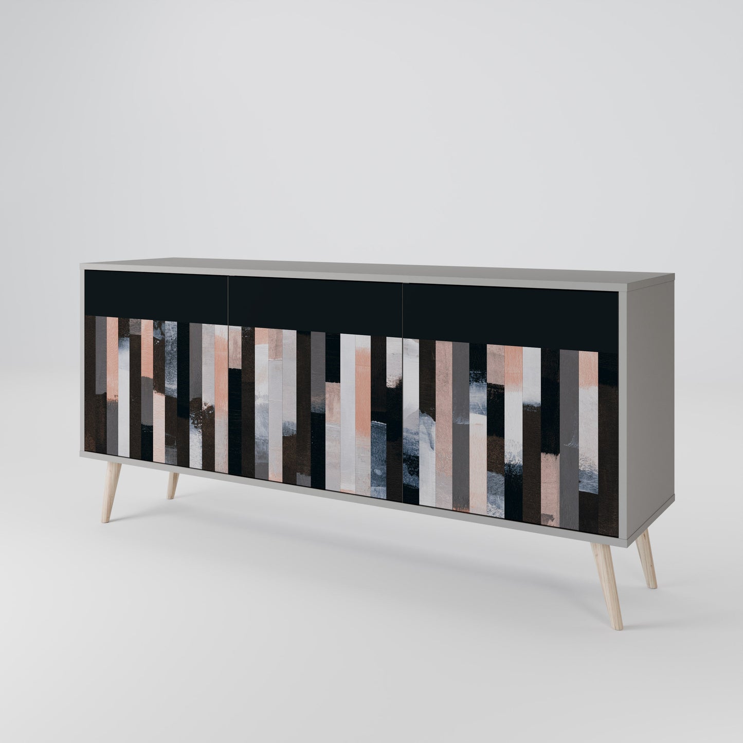 COLLAGE OF RECTANGLES 3-Door Sideboard in Grey Finish