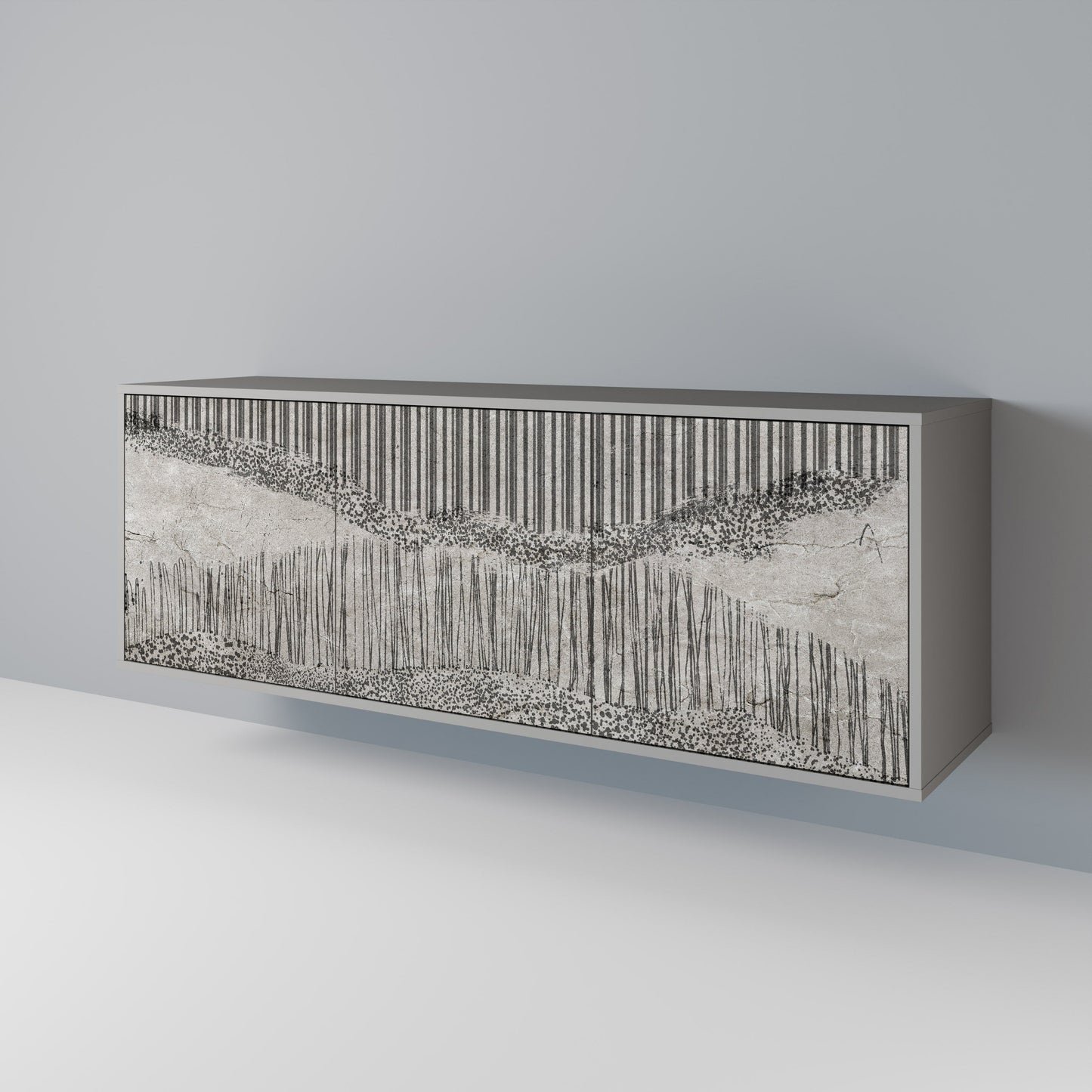 GRAIN LINES 3-Door Sideboard in Grey Finish