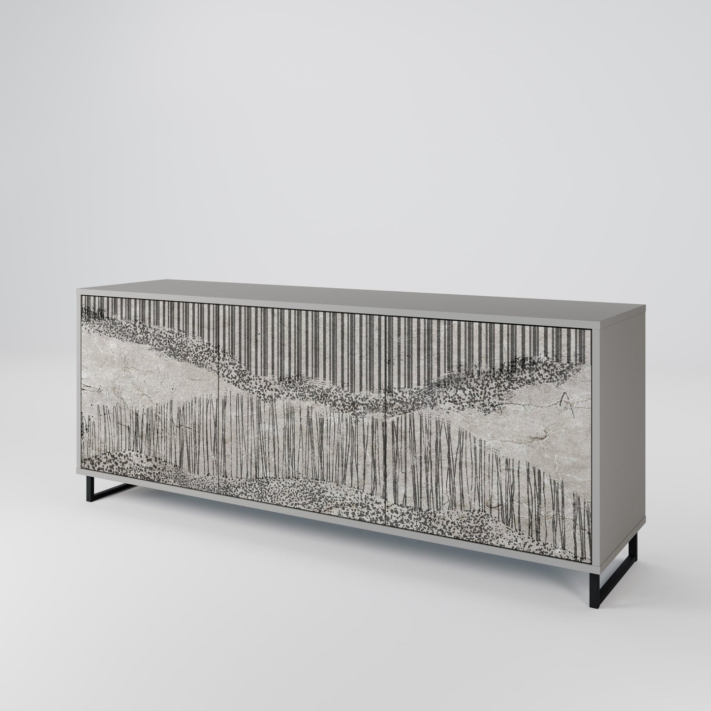 GRAIN LINES 3-Door Sideboard in Grey Finish
