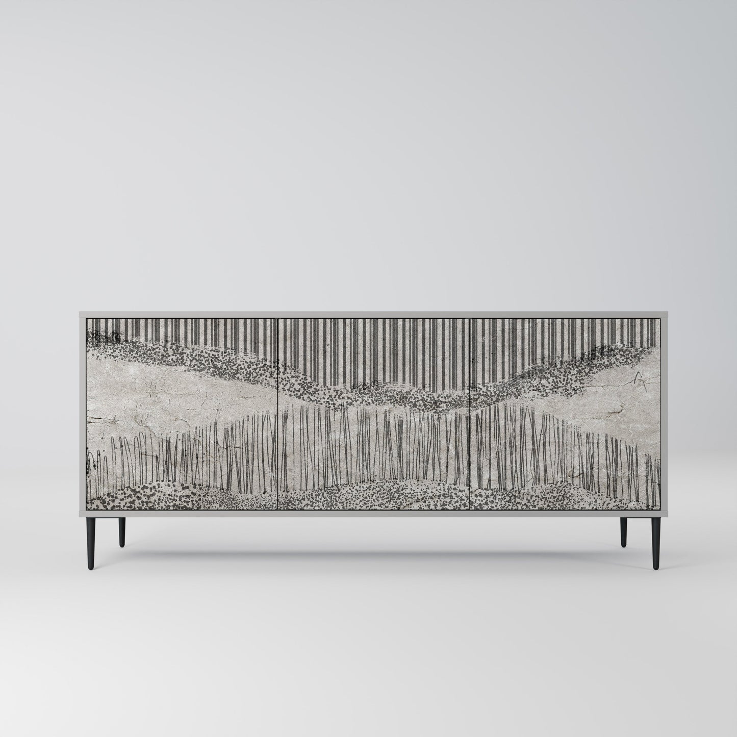GRAIN LINES 3-Door Sideboard in Grey Finish