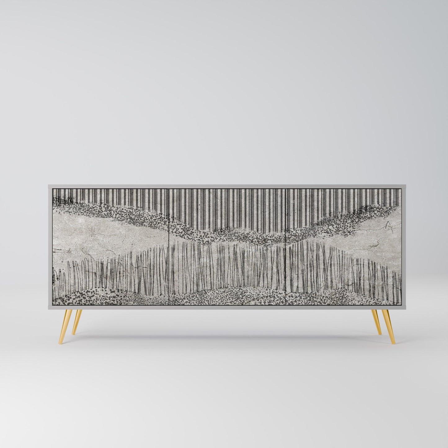 GRAIN LINES 3-Door Sideboard in Grey Finish