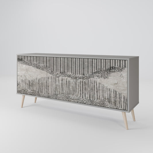 GRAIN LINES 3-Door Sideboard in Grey Finish
