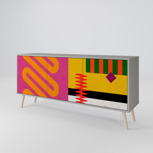 VIVID ART 3-Door Sideboard in Grey Finish
