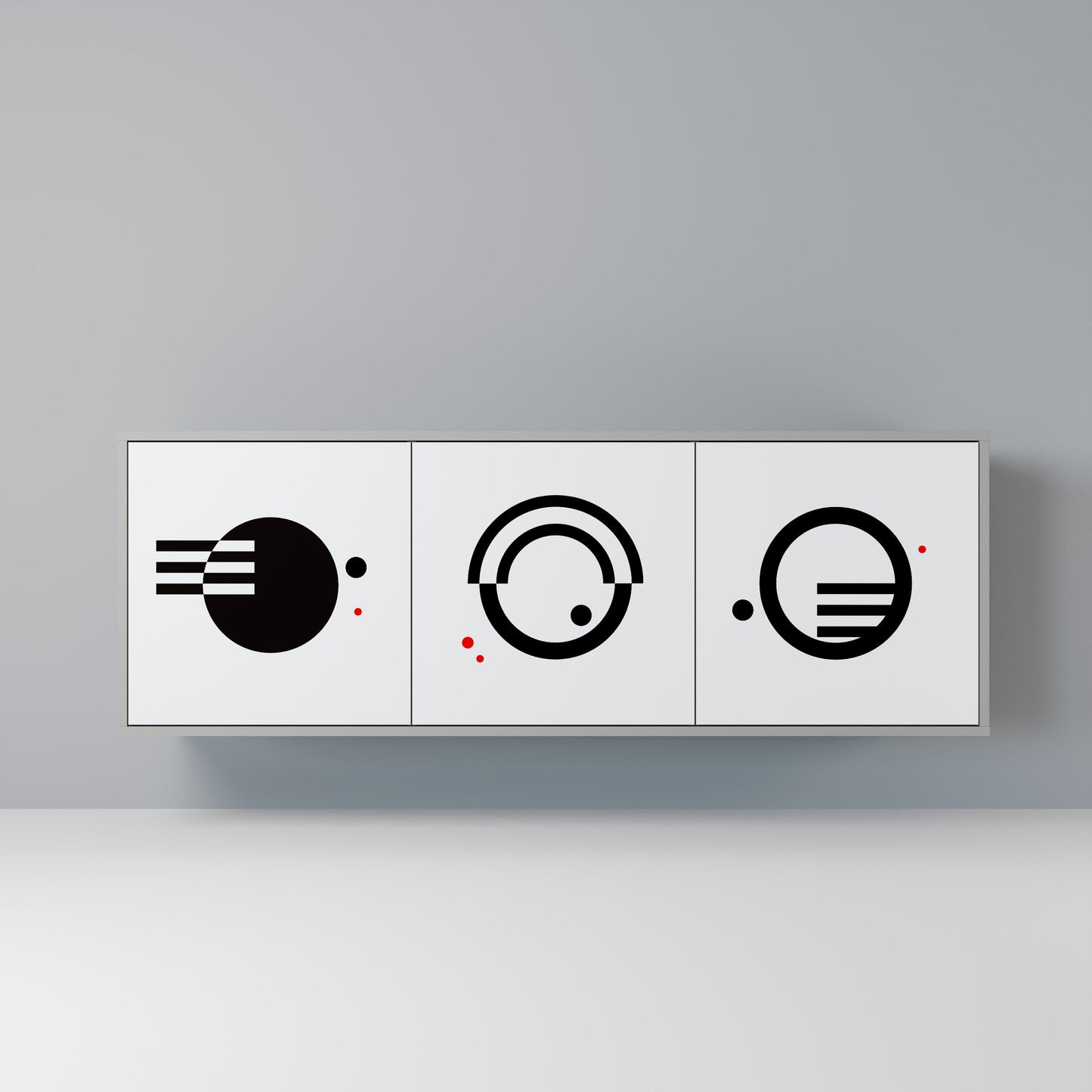 BLACK AND WHITE COMBINATION 3-Door Sideboard in Grey Finish