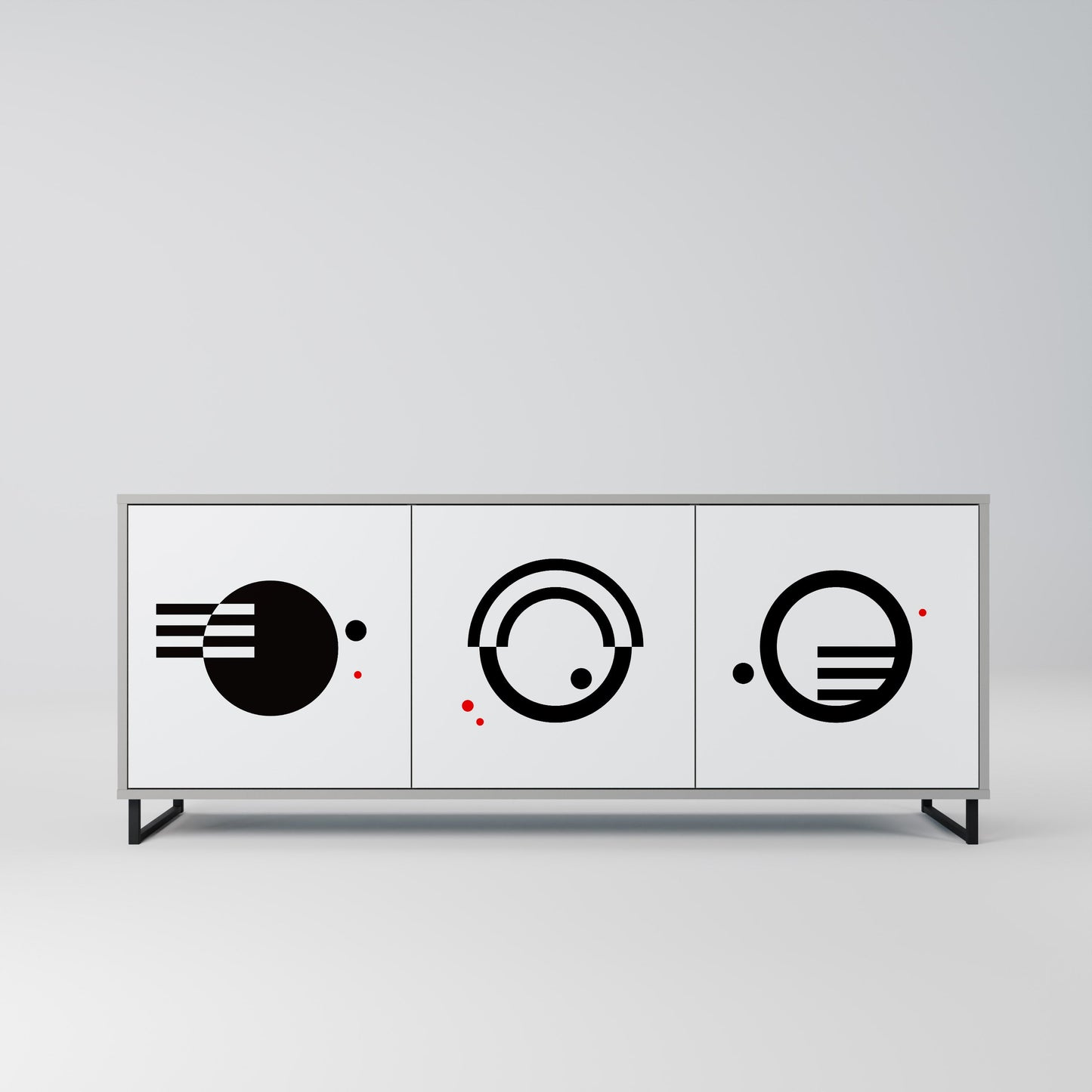 BLACK AND WHITE COMBINATION 3-Door Sideboard in Grey Finish