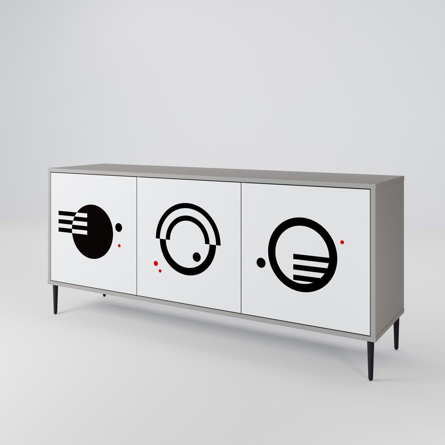 BLACK AND WHITE COMBINATION 3-Door Sideboard in Grey Finish