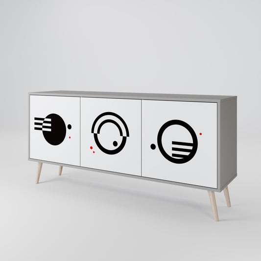 BLACK AND WHITE COMBINATION 3-Door Sideboard in Grey Finish