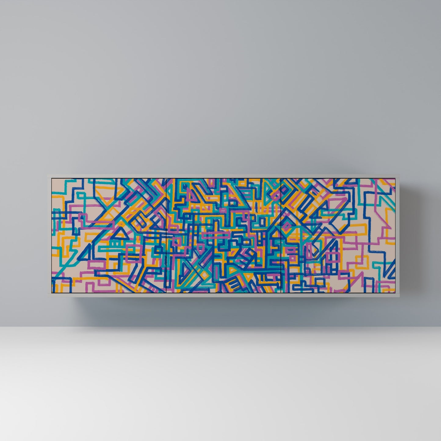 MEMORIES MAP 3-Door Sideboard in Grey Finish