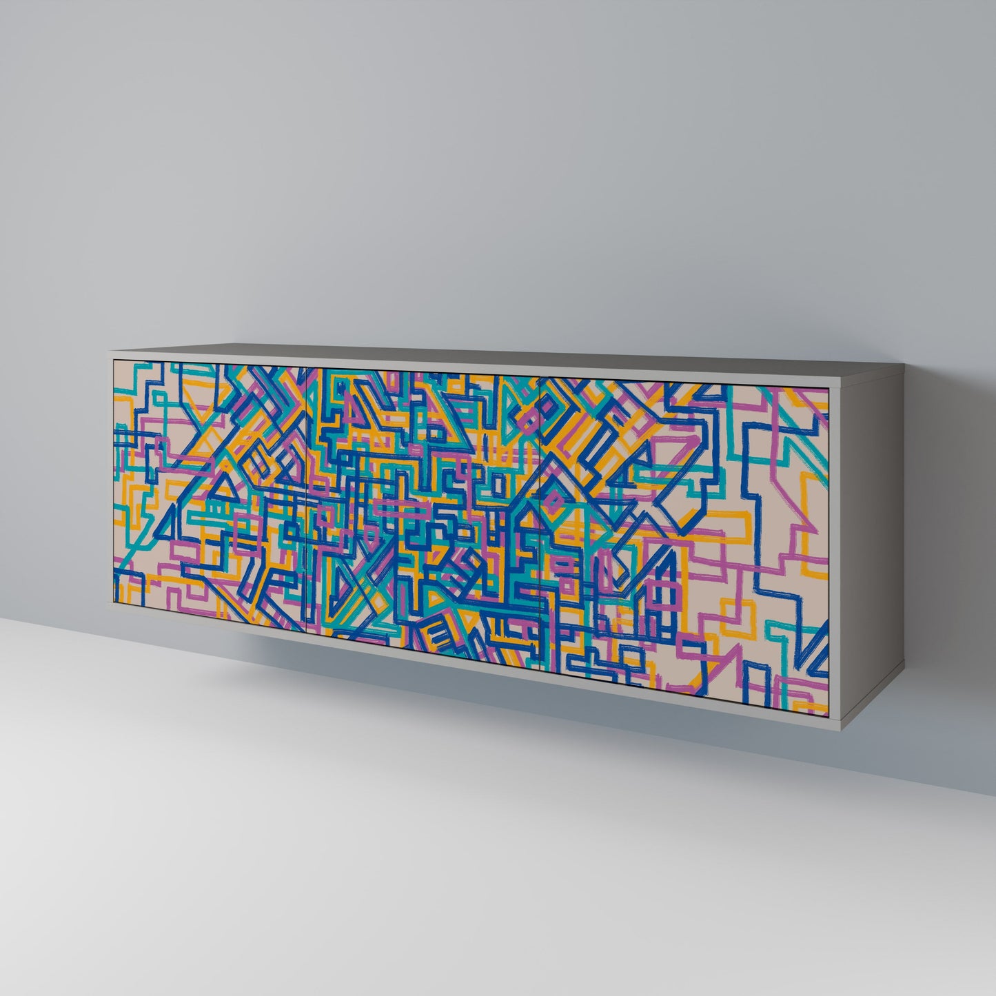 MEMORIES MAP 3-Door Sideboard in Grey Finish