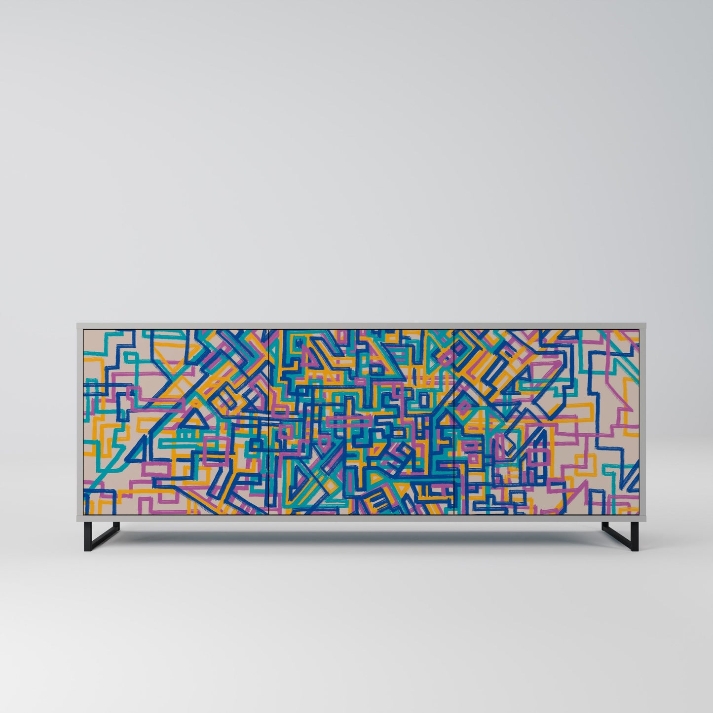 MEMORIES MAP 3-Door Sideboard in Grey Finish