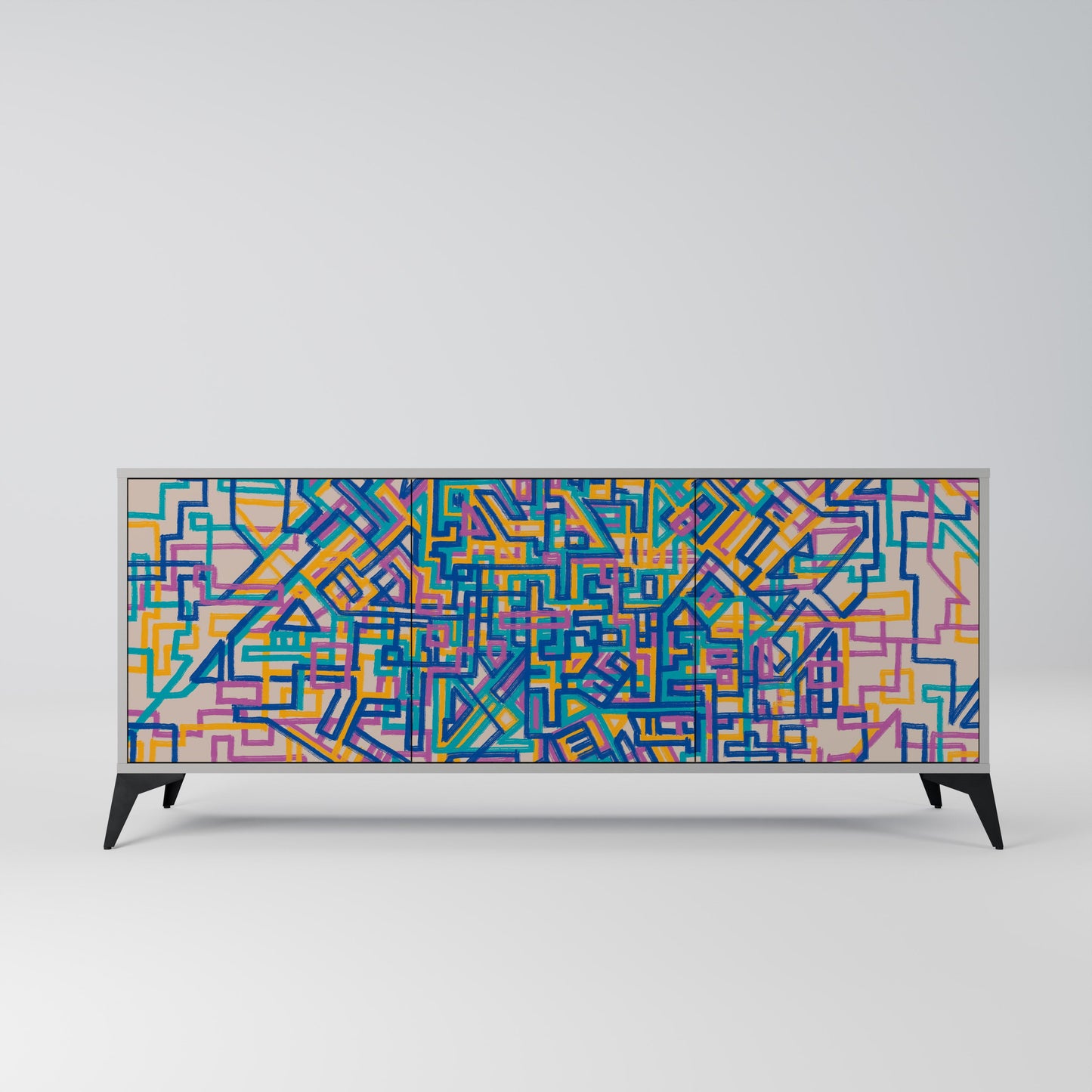 MEMORIES MAP 3-Door Sideboard in Grey Finish